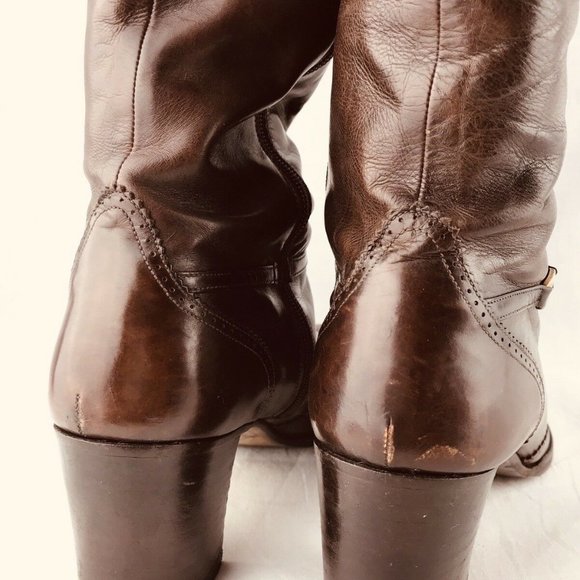 Salvatore Ferragamo Tall Boots Womens 7 Brown Leat - Picture 6 of 8